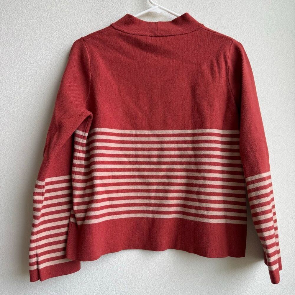 Roolee Denton Teal Orange Red Striped Bell Sleeve Boho Sweater Size Medium - Picture 7 of 8